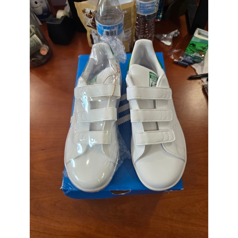 Adidas Stan Smith CF C White Green Hook Loop Sneakers FX7534 Kids Size 2.5Y
